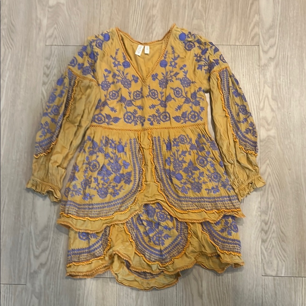 Meadow Rue Yellow and Lilac Ruffled Tiered Sundress